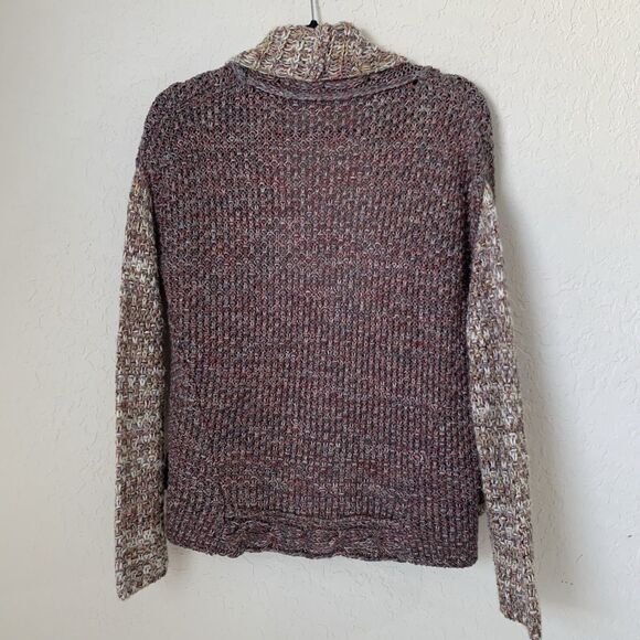 Anthropologie Moth Cardigan Sweater S Gray Tan Red Shimmer Knit Open Front Boho - Picture 2 of 10